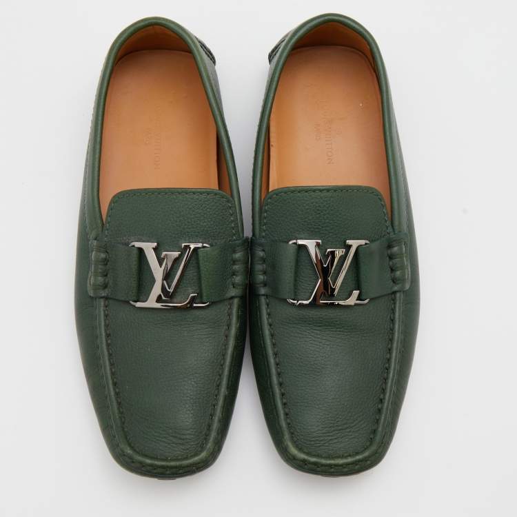 Pre Owned Louis Vuitton Green Leather Monte Carlo Slip On Loafers Size 41