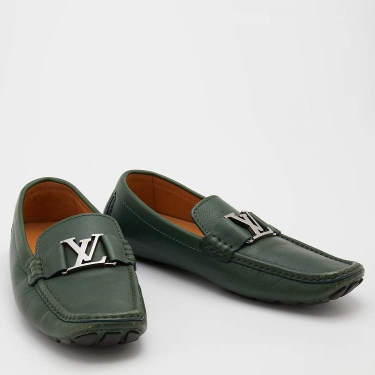 Pre Owned Louis Vuitton Green Leather Monte Carlo Slip On Loafers Size 41