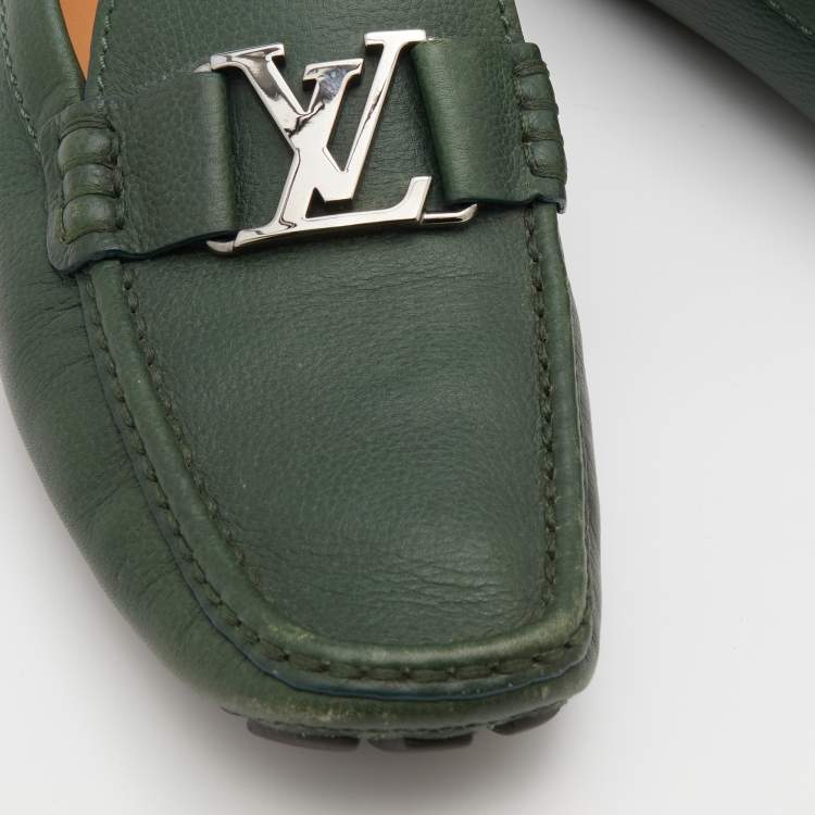 Pre Owned Louis Vuitton Green Leather Monte Carlo Slip On Loafers Size 41
