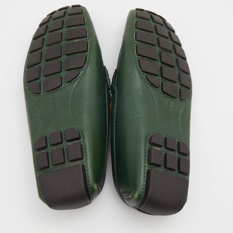 Pre Owned Louis Vuitton Green Leather Monte Carlo Slip On Loafers Size 41