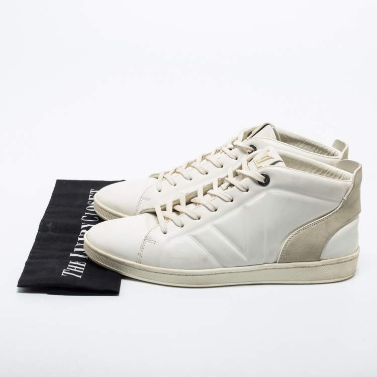 Pre Owned Louis Vuitton White Leather and Suede High Top Sneakers Size 41