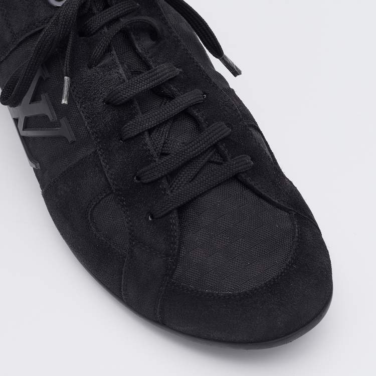 Pre Owned Louis Vuitton Black Petit Damier Canvas and Suede Vibes Low Top Sneakers Size 43