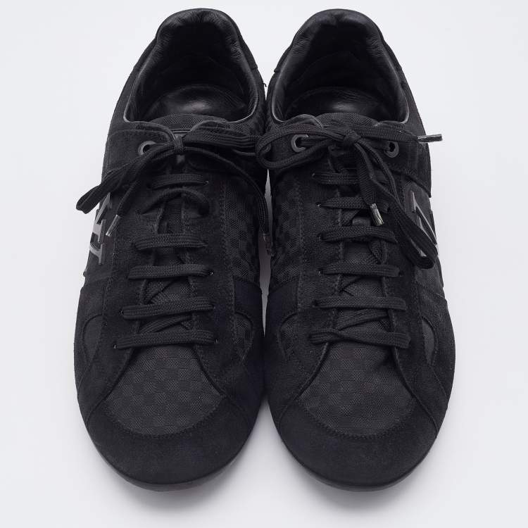 Pre Owned Louis Vuitton Black Petit Damier Canvas and Suede Vibes Low Top Sneakers Size 43