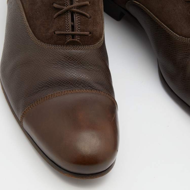 Pre Owned Louis Vuitton Dark Brown Leather and Suede Lace Up Oxfords Size 42