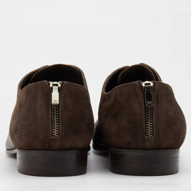 Pre Owned Louis Vuitton Dark Brown Leather and Suede Lace Up Oxfords Size 42