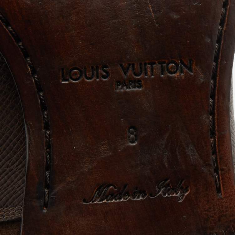 Pre Owned Louis Vuitton Dark Brown Leather and Suede Lace Up Oxfords Size 42