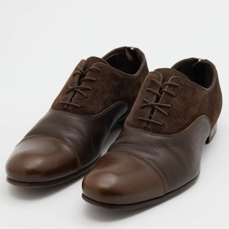 Pre Owned Louis Vuitton Dark Brown Leather and Suede Lace Up Oxfords Size 42