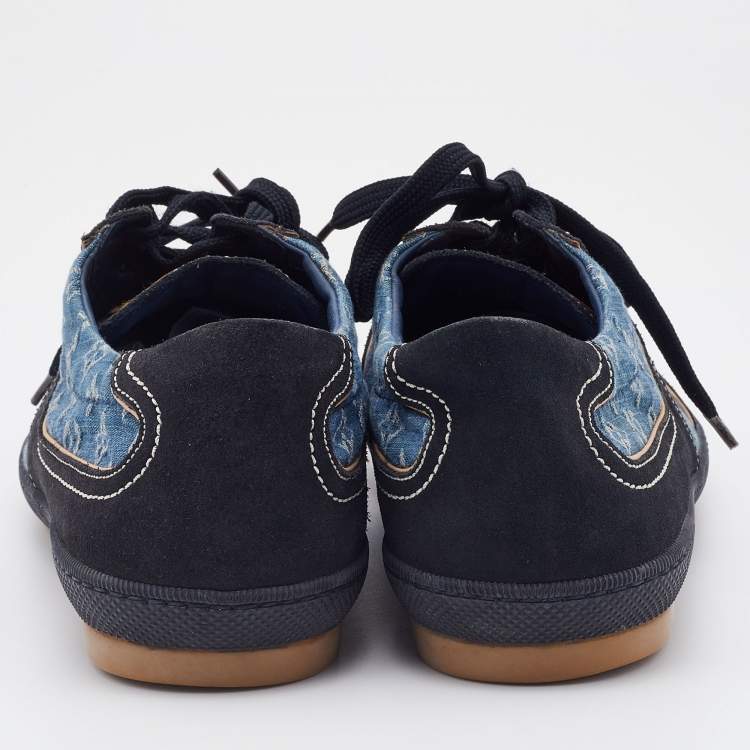 Pre Owned Louis Vuitton Blue/Black Monogram Denim and Suede Low Top Sneakers Size 42