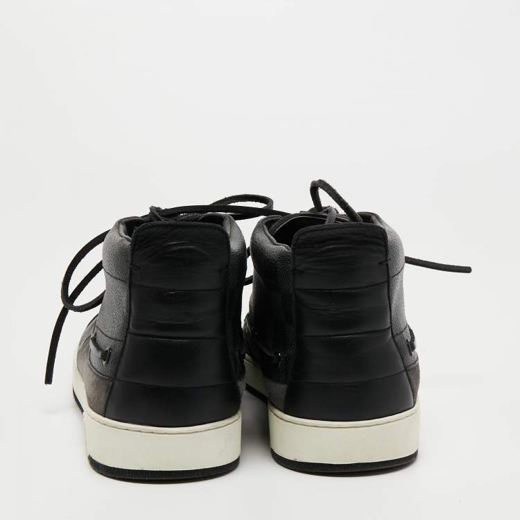 Pre Owned Louis Vuitton Grey/Black Monogram Canvas and  Leather High Top  Sneakers Size 43.5