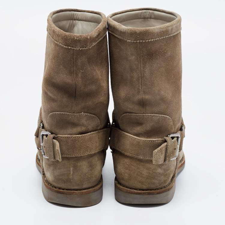 Pre Owned Louis Vuitton Grey Suede Ankle Length Boots Size 42