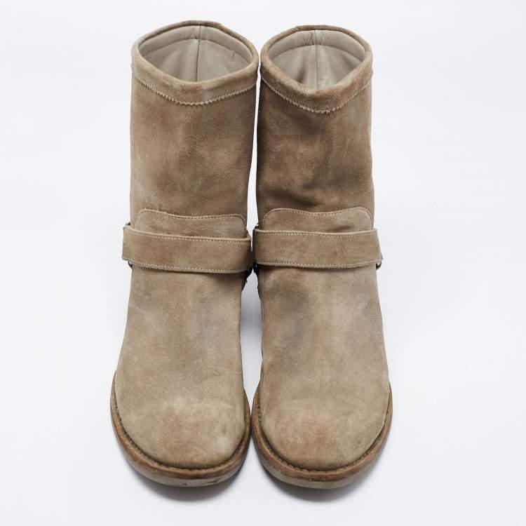 Pre Owned Louis Vuitton Grey Suede Ankle Length Boots Size 42