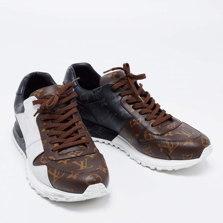 Pre Owned Louis Vuitton Black/Brown Leather And Monogram Canvas Run Away Sneakers Size 43