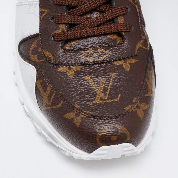 Pre Owned Louis Vuitton Black/Brown Leather And Monogram Canvas Run Away Sneakers Size 43
