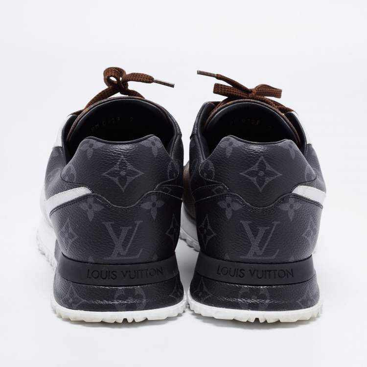 Pre Owned Louis Vuitton Black/Brown Leather And Monogram Canvas Run Away Sneakers Size 43