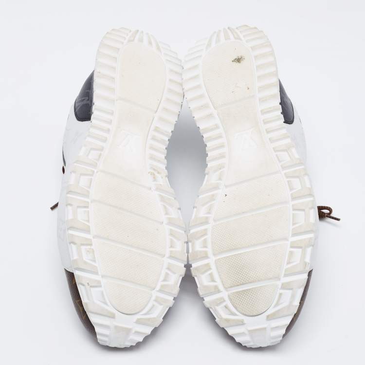 Pre Owned Louis Vuitton Black/Brown Leather And Monogram Canvas Run Away Sneakers Size 43