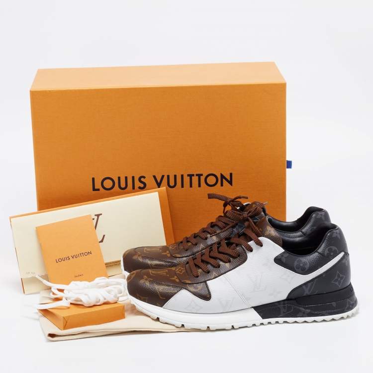 Pre Owned Louis Vuitton Black/Brown Leather And Monogram Canvas Run Away Sneakers Size 43
