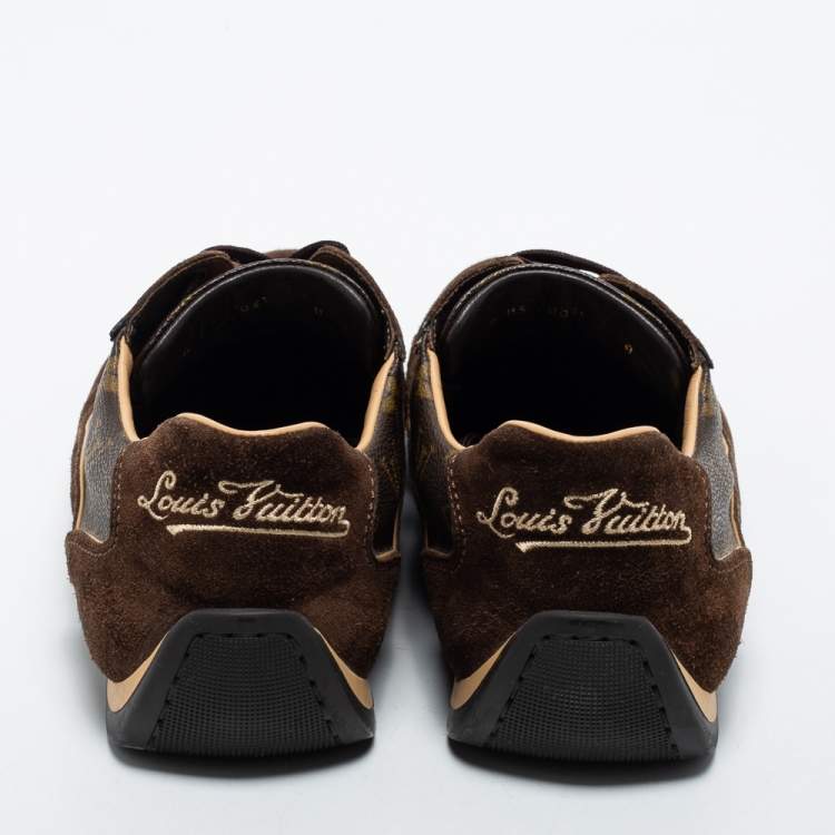 Pre Owned Louis Vuitton Brown Suede and Monogram Coated Canvas Energie Low-Top Sneakers Size 43