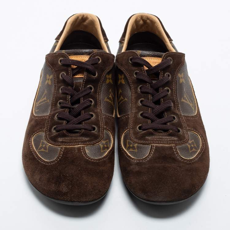 Pre Owned Louis Vuitton Brown Suede and Monogram Coated Canvas Energie Low-Top Sneakers Size 43