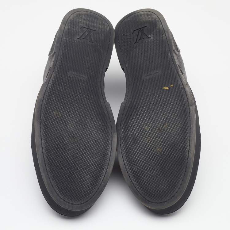Pre Owned Louis Vuitton Black Leather and Monogram Eclipse Canvas Low Top Sneakers Size 42.5