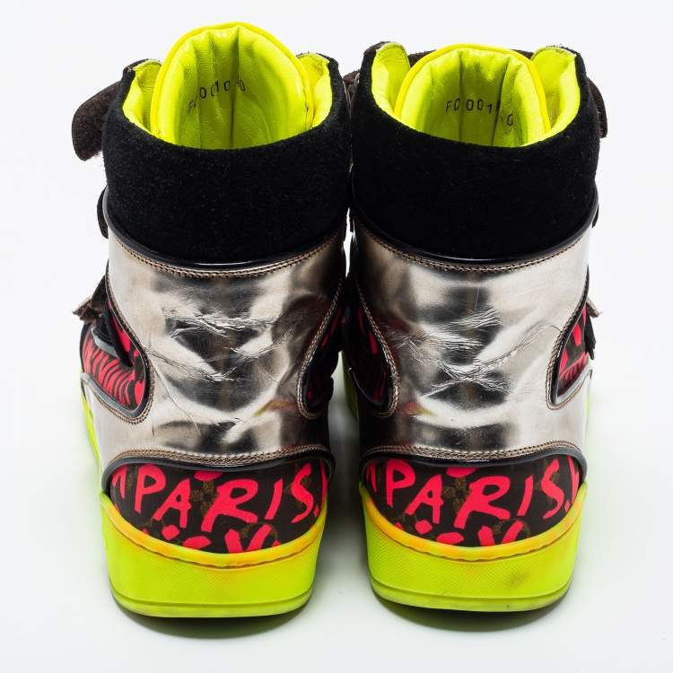 Pre Owned Louis Vuitton Multicolor Leather and Suede Graffiti Stephen High Top Sneakers Size 40