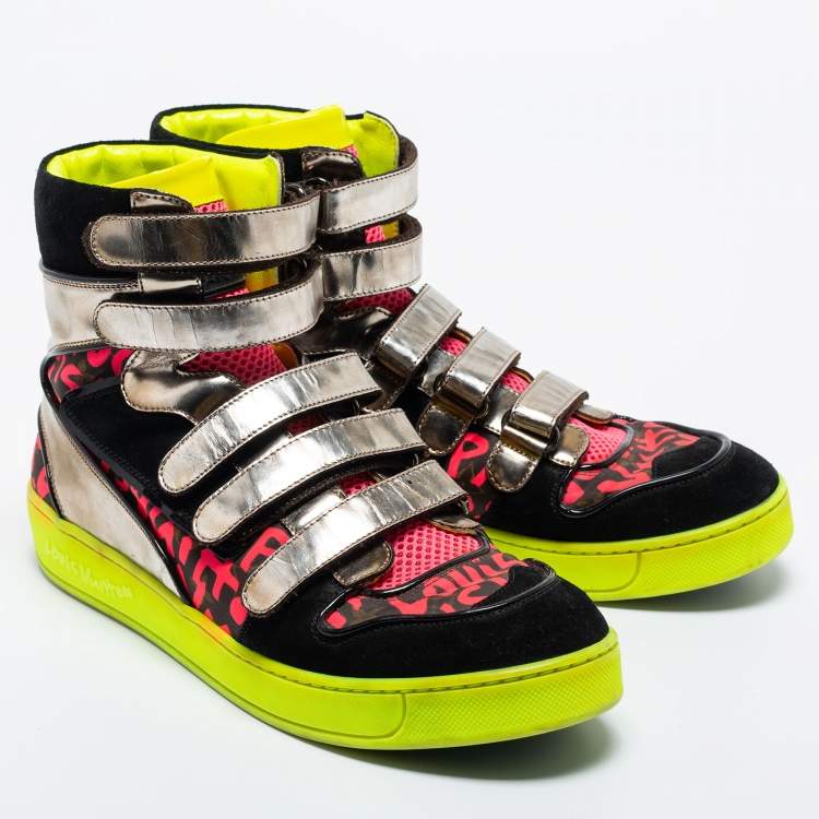 Pre Owned Louis Vuitton Multicolor Leather and Suede Graffiti Stephen High Top Sneakers Size 40