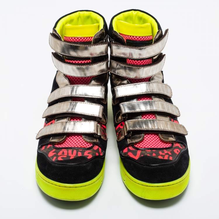 Pre Owned Louis Vuitton Multicolor Leather and Suede Graffiti Stephen High Top Sneakers Size 40
