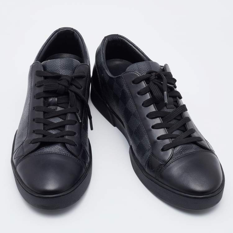 Pre Owned Louis Vuitton Black Damier Graphite and Leather Cap Toe Sneakers Size 41