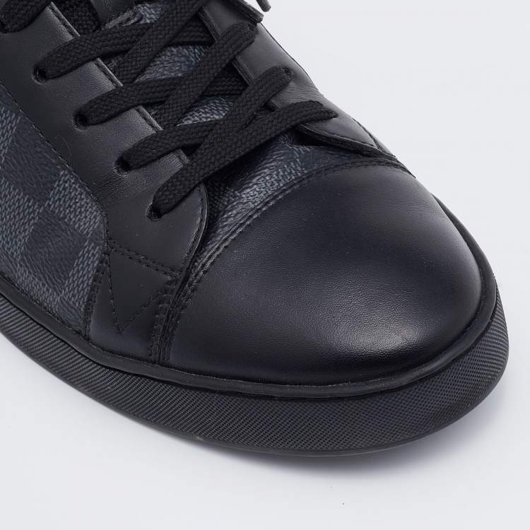 Pre Owned Louis Vuitton Black Damier Graphite and Leather Cap Toe Sneakers Size 41