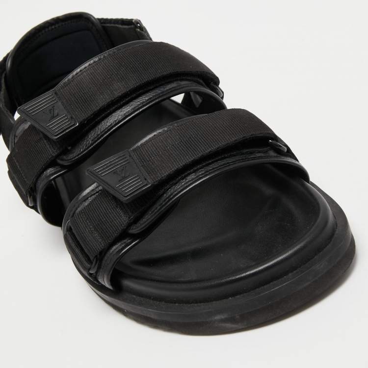 Pre Owned Louis Vuitton Black Canvas and Leather Velcro Sandals Size 43
