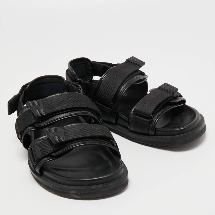 Pre Owned Louis Vuitton Black Canvas and Leather Velcro Sandals Size 43