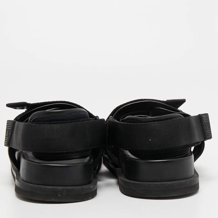 Pre Owned Louis Vuitton Black Canvas and Leather Velcro Sandals Size 43