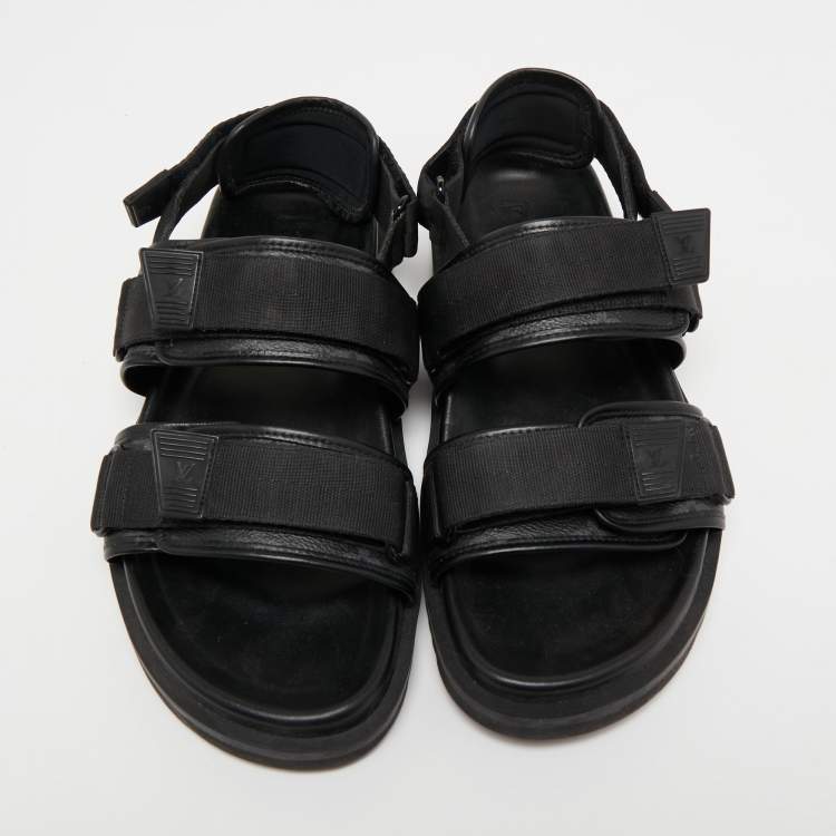 Pre Owned Louis Vuitton Black Canvas and Leather Velcro Sandals Size 43