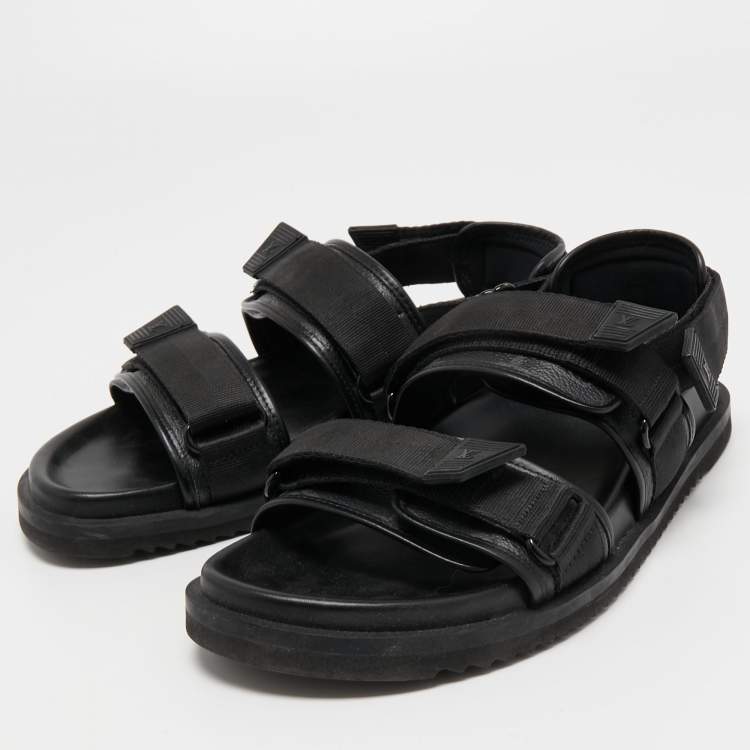 Pre Owned Louis Vuitton Black Canvas and Leather Velcro Sandals Size 43