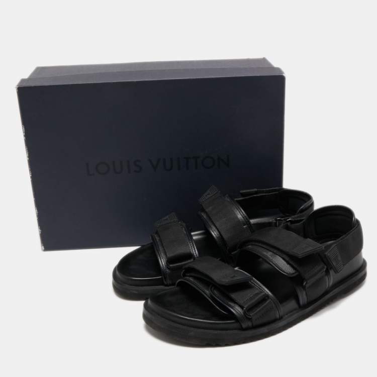 Pre Owned Louis Vuitton Black Canvas and Leather Velcro Sandals Size 43