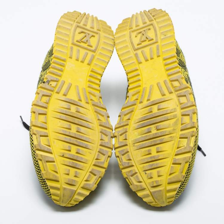مملوكة مسبقًا Louis Vuitton Yellow/Black Knit Fabric and Leather Run Away Sneakers Size 43.5