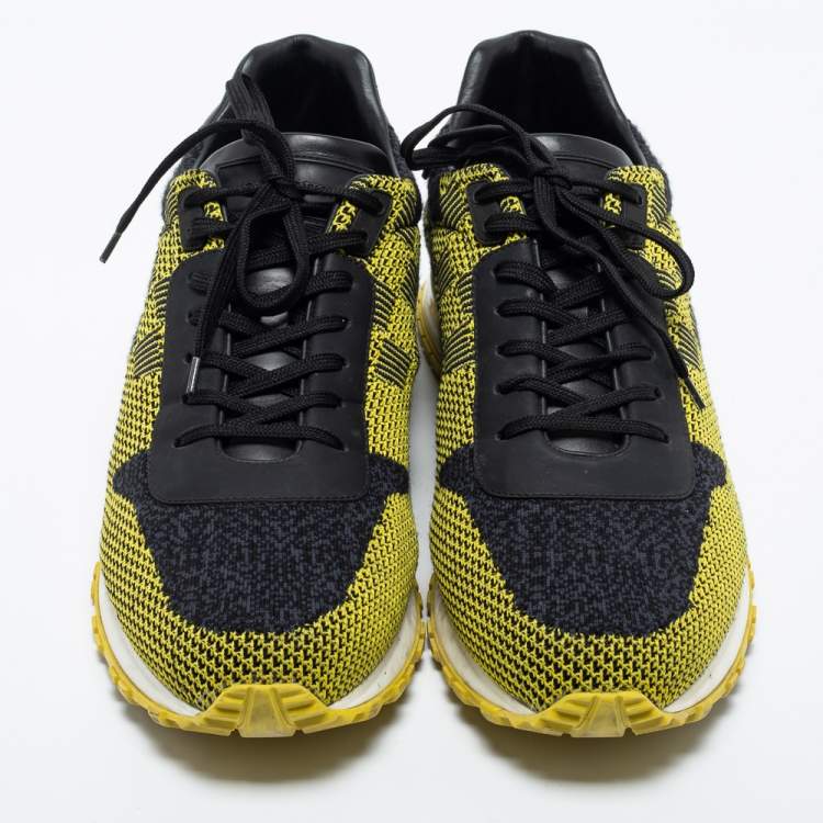 مملوكة مسبقًا Louis Vuitton Yellow/Black Knit Fabric and Leather Run Away Sneakers Size 43.5