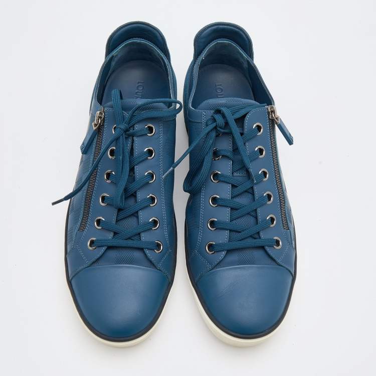مملوكة مسبقًا Louis Vuitton Blue Damier Embossed Leather Challenge Zip Up Sneakers Size 44