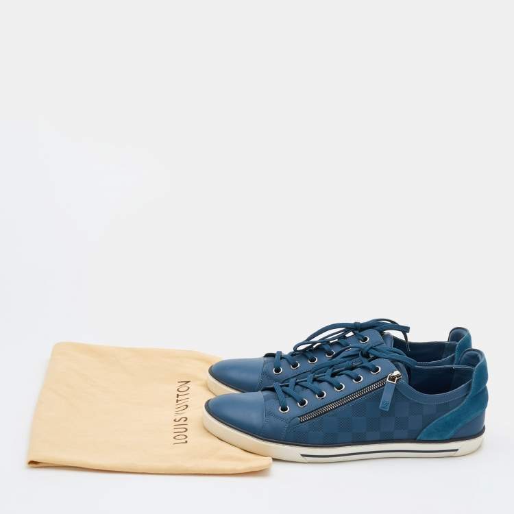 مملوكة مسبقًا Louis Vuitton Blue Damier Embossed Leather Challenge Zip Up Sneakers Size 44
