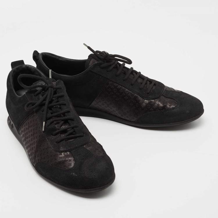 مملوكة مسبقًا Louis Vuitton Black Laminated Suede and Monogram Canvas Low Top Sneakers Size 41