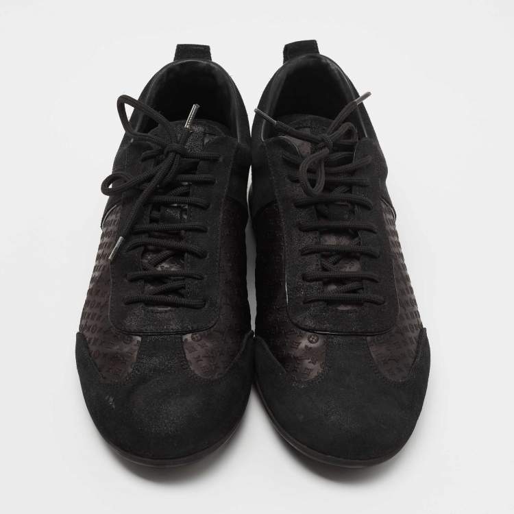 مملوكة مسبقًا Louis Vuitton Black Laminated Suede and Monogram Canvas Low Top Sneakers Size 41