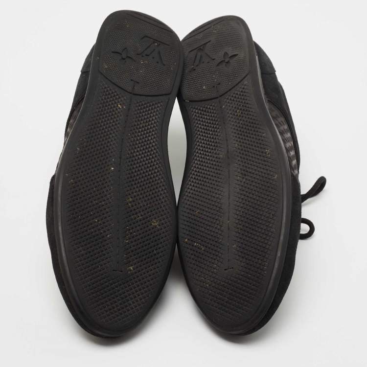 مملوكة مسبقًا Louis Vuitton Black Laminated Suede and Monogram Canvas Low Top Sneakers Size 41
