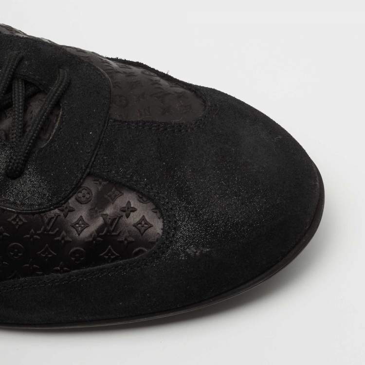 مملوكة مسبقًا Louis Vuitton Black Laminated Suede and Monogram Canvas Low Top Sneakers Size 41