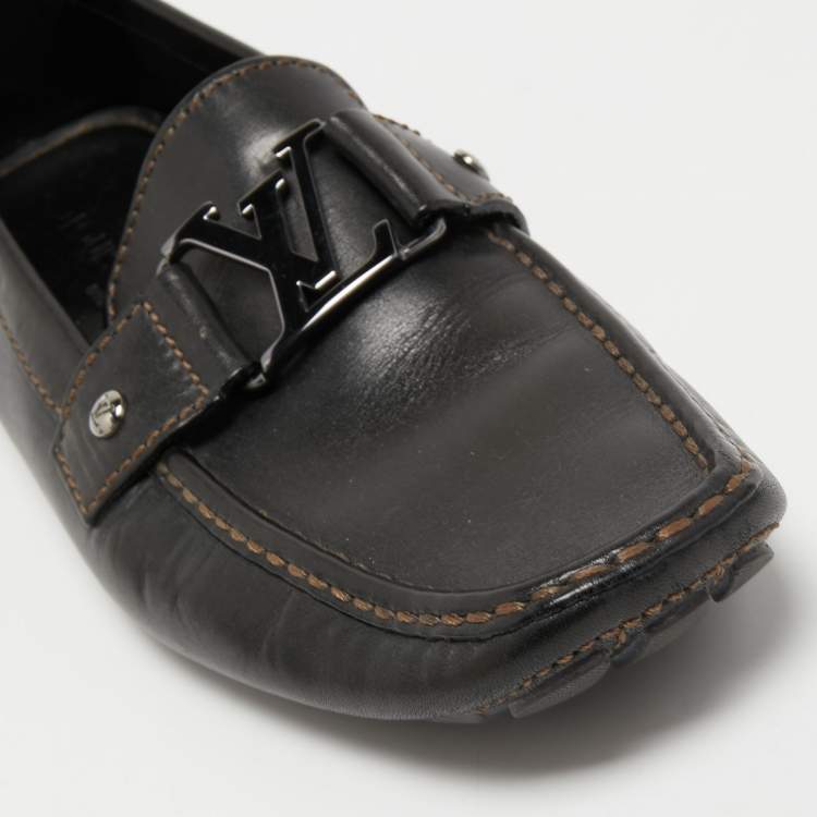 Pre Owned Louis Vuitton Black Leather Monte Carlo Slip on Loafers Size 41.5