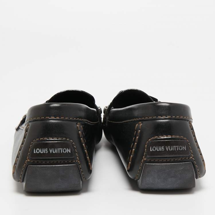 Pre Owned Louis Vuitton Black Leather Monte Carlo Slip on Loafers Size 41.5