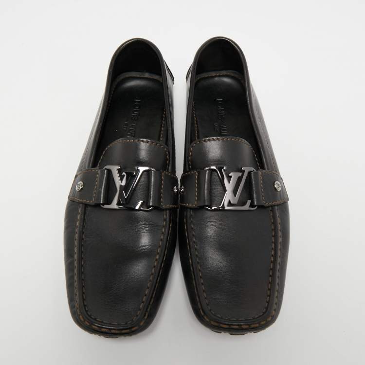 Pre Owned Louis Vuitton Black Leather Monte Carlo Slip on Loafers Size 41.5