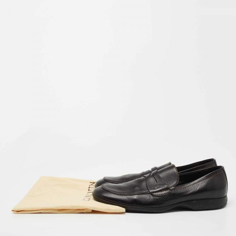Pre Owned Louis Vuitton Black Leather Slip On Loafers Size 41
