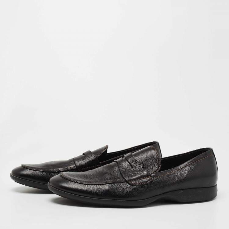 Pre Owned Louis Vuitton Black Leather Slip On Loafers Size 41
