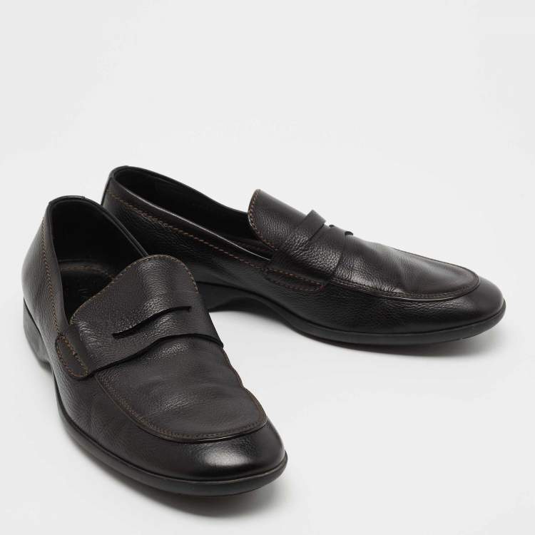 Pre Owned Louis Vuitton Black Leather Slip On Loafers Size 41