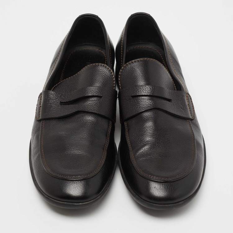 Pre Owned Louis Vuitton Black Leather Slip On Loafers Size 41