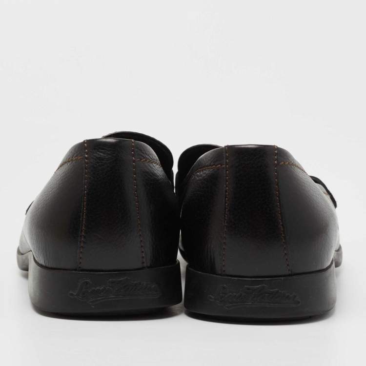 Pre Owned Louis Vuitton Black Leather Slip On Loafers Size 41